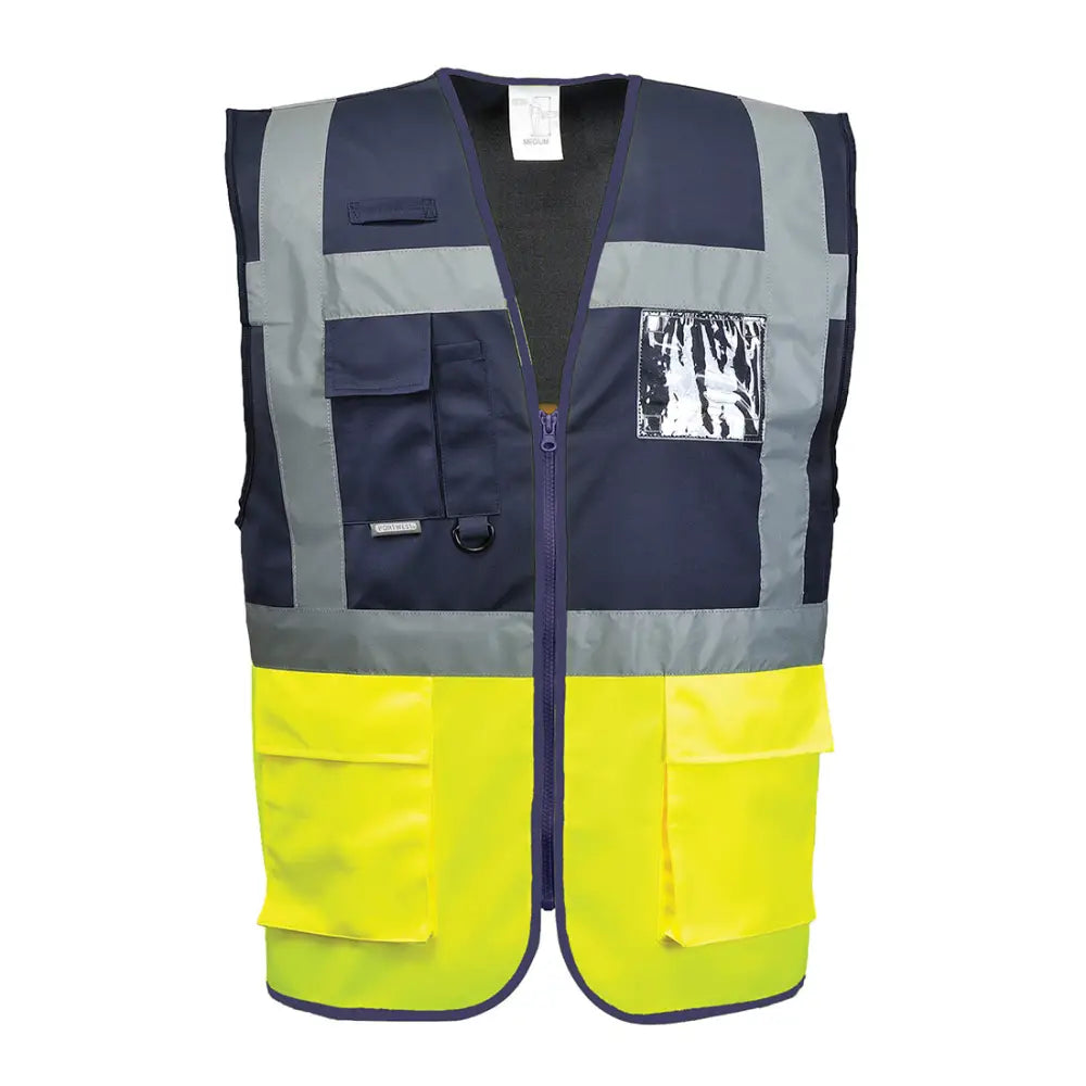 Portwest Paris Hi-Vis Contrast Executive Vest - Yellow/Navy / L