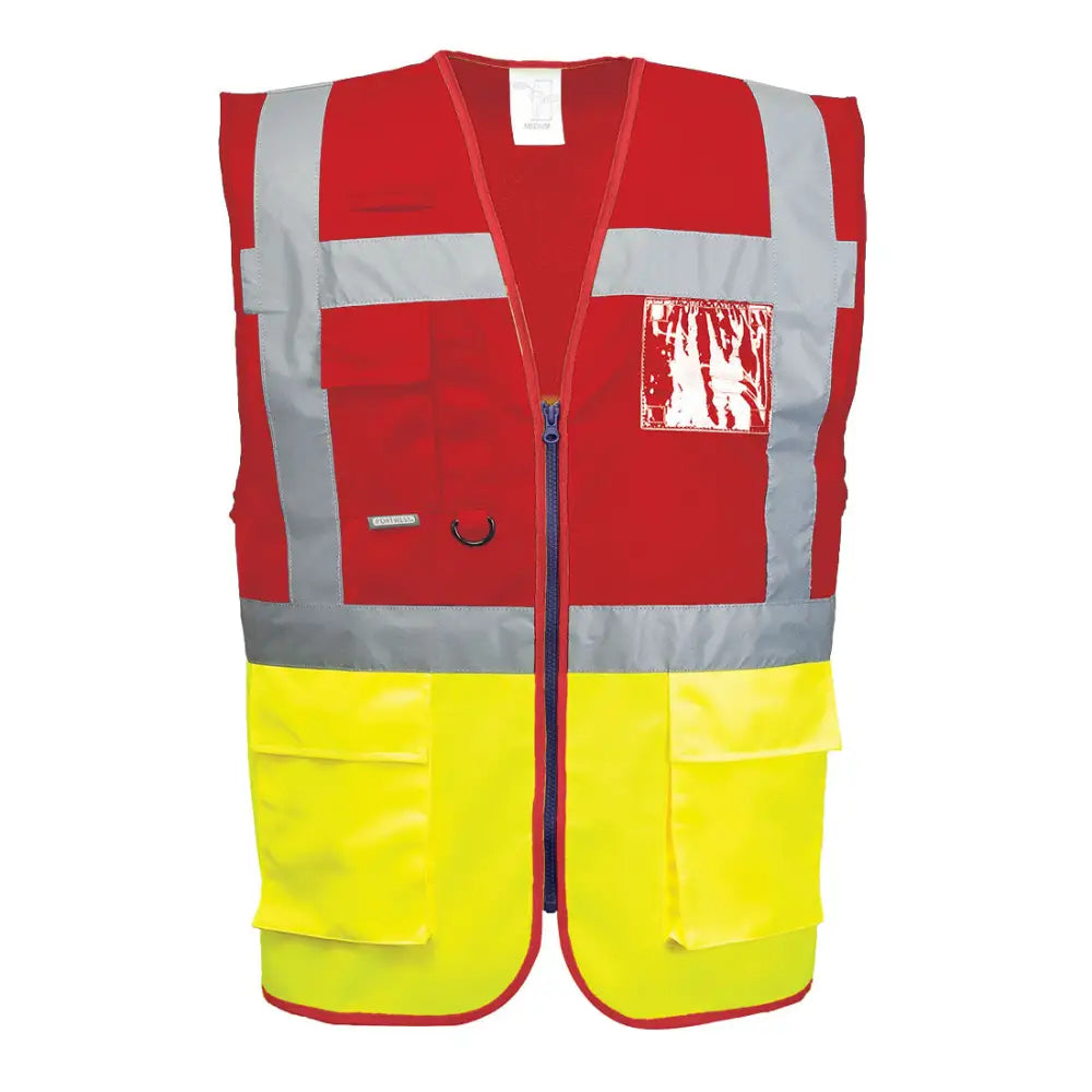 Portwest Paris Hi-Vis Contrast Executive Vest - Yellow/Red / L