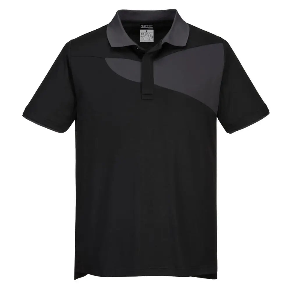 Portwest PW2 Cotton Comfort Polo Shirt S/S - Black/Zoom Grey / L