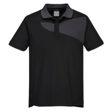 Portwest PW2 Cotton Comfort Polo Shirt S/S - Black/Zoom Grey / L