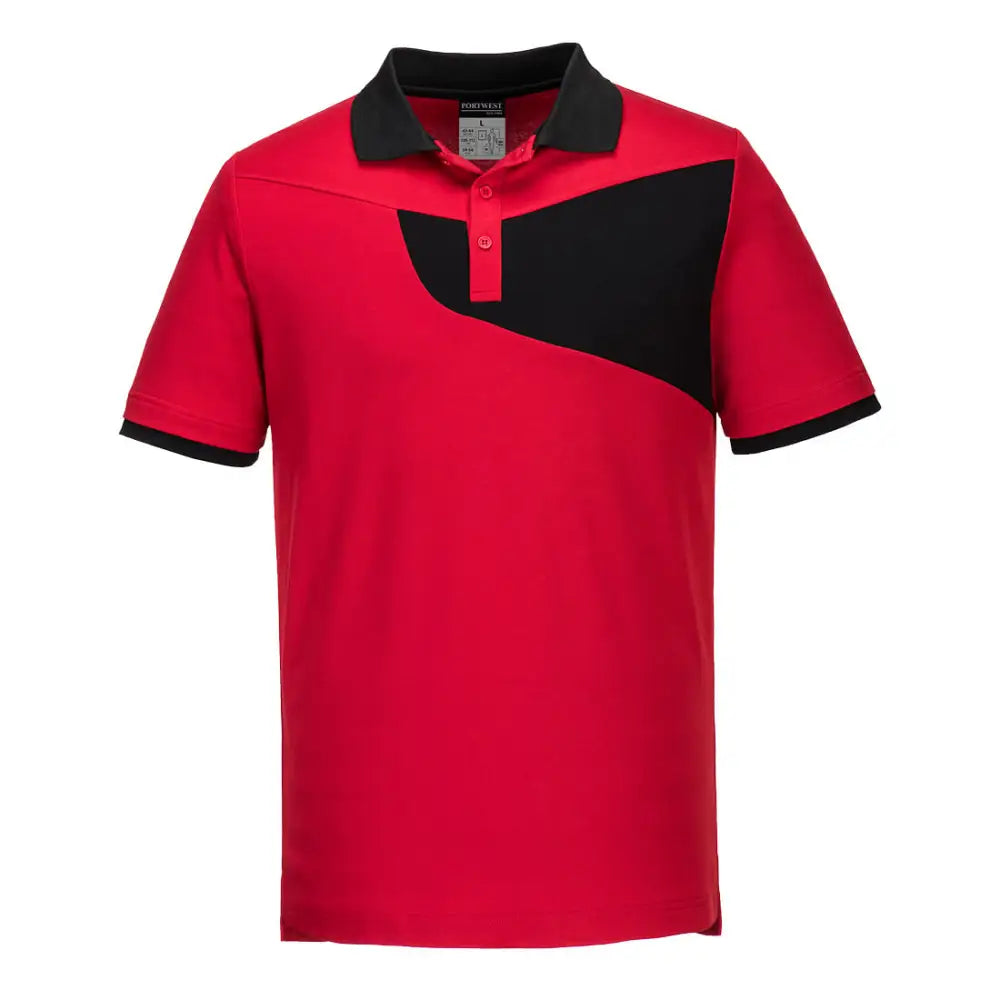 Portwest PW2 Cotton Comfort Polo Shirt S/S - Red/Black / L