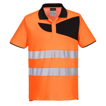 Portwest PW2 Hi-Vis Cotton Comfort Polo Shirt S/S - Orange/Black / 4XL