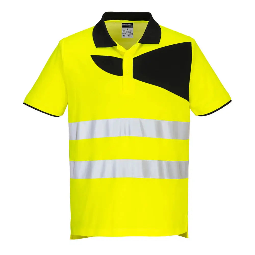 Portwest PW2 Hi-Vis Cotton Comfort Polo Shirt S/S - Yellow/Black / 4XL