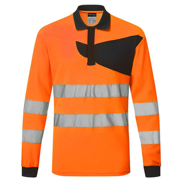 Portwest PW2 Hi-Vis Polo Shirt L/S - Orange/Black / 4XL