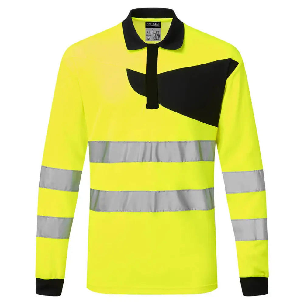 Portwest PW2 Hi-Vis Polo Shirt L/S - Yellow/Black / 4XL