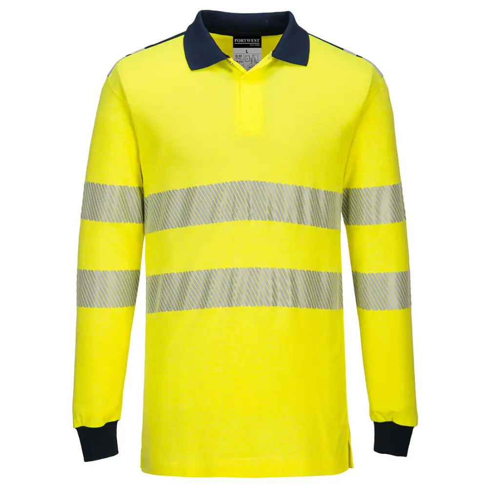 Portwest PW3 Flame Resistant Hi-Vis Polo Shirt - Yellow/Navy / L
