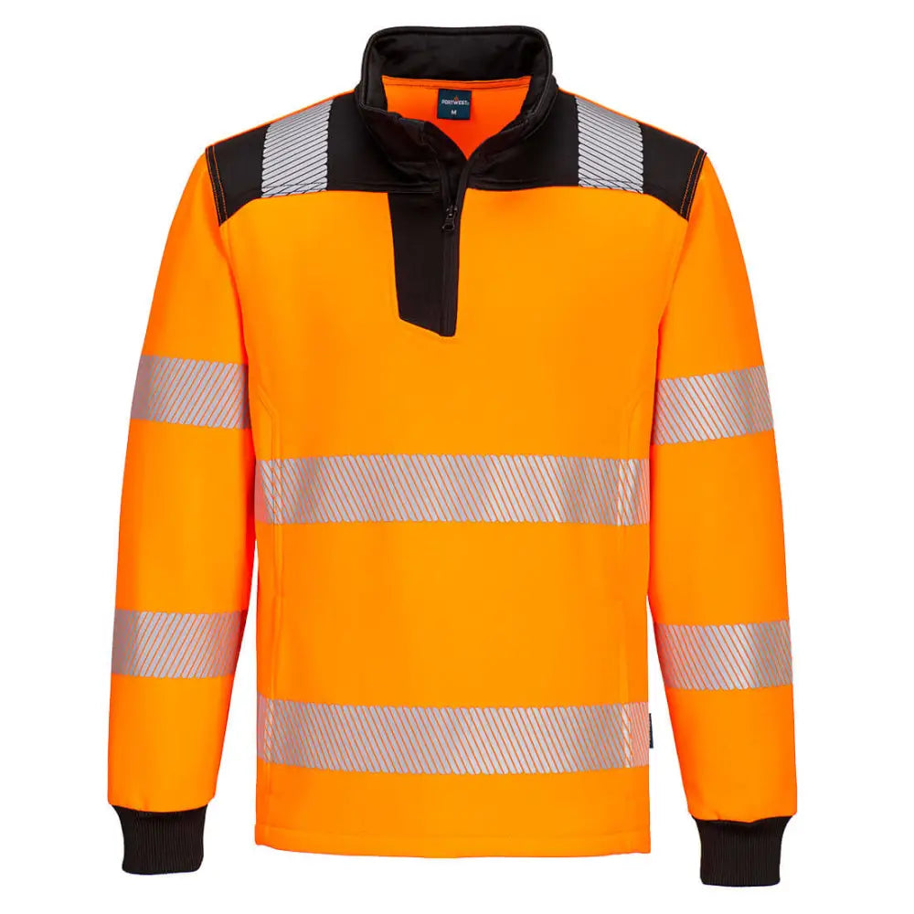Portwest PW3 Hi-Vis 1/4 Zip Sweatshirt - Orange/Black / 4XL