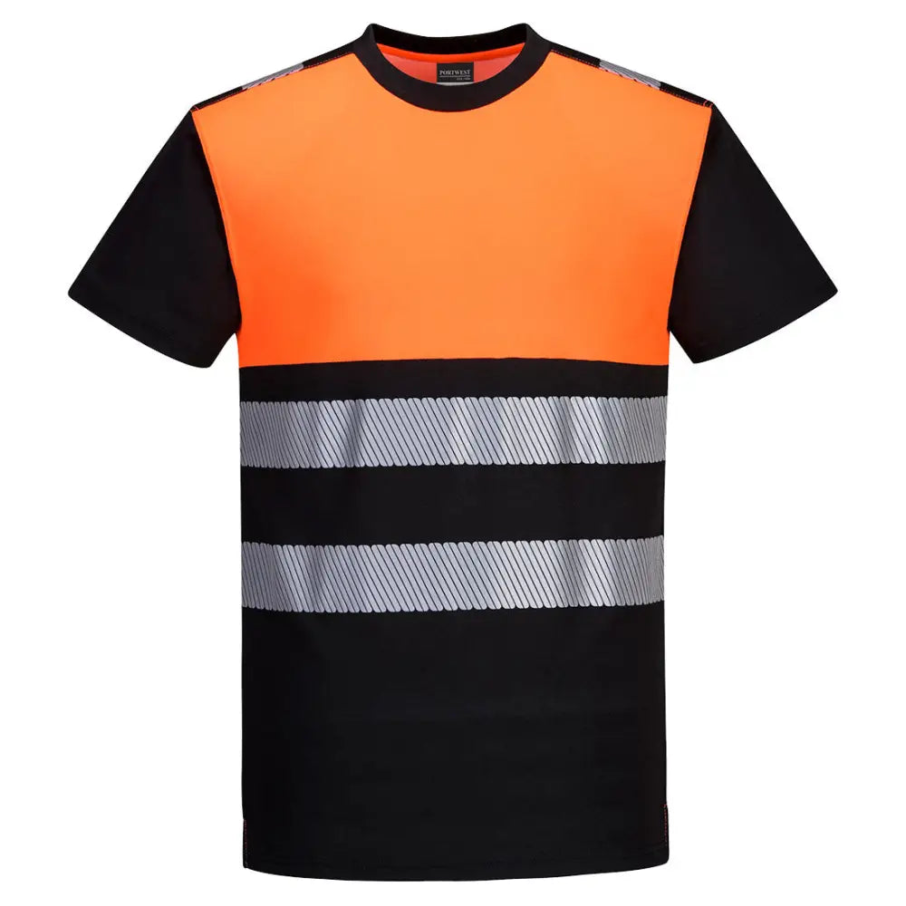 Portwest PW3 Hi-Vis Cotton Comfort Class 1 T-Shirt S/S - Black/Orange / 4XL
