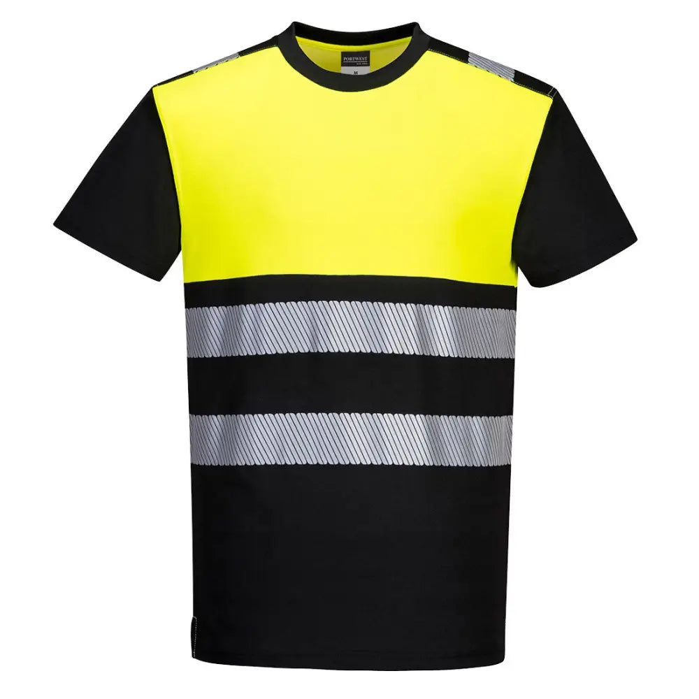 Portwest PW3 Hi-Vis Cotton Comfort Class 1 T-Shirt S/S - Black/Yellow / 4XL