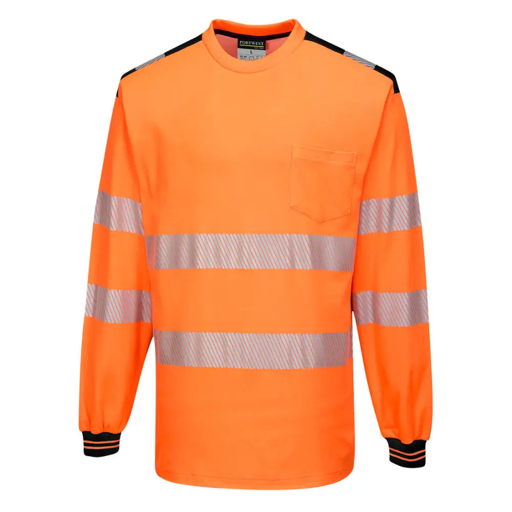 Portwest PW3 Hi-Vis Cotton Comfort T-Shirt L/S - Orange/Black / 4XL