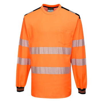 Portwest PW3 Hi-Vis Cotton Comfort T-Shirt L/S - Orange/Black / 4XL