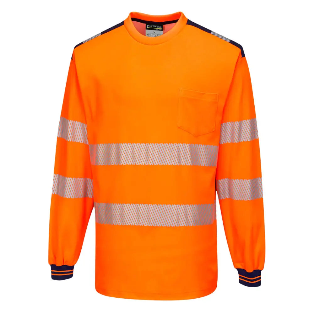 Portwest PW3 Hi-Vis Cotton Comfort T-Shirt L/S - Orange/Navy / 4XL