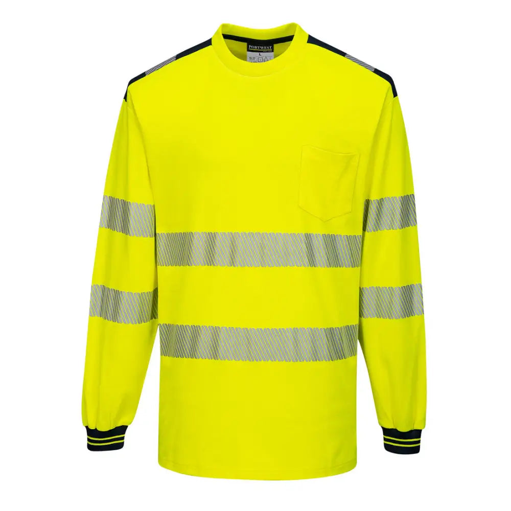 Portwest PW3 Hi-Vis Cotton Comfort T-Shirt L/S - Yellow/Black / 4XL
