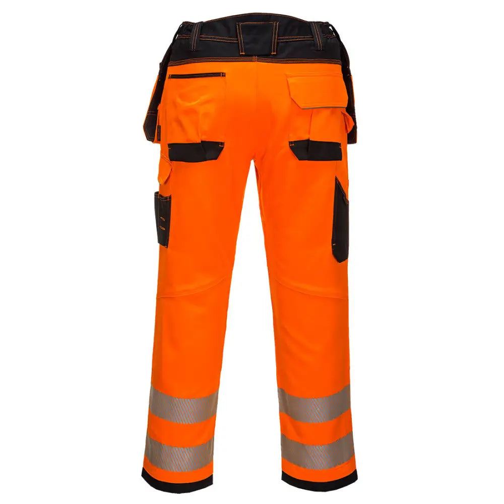 Portwest PW3 Hi-Vis Holster Pocket Work Trousers - Orange/Black / 28