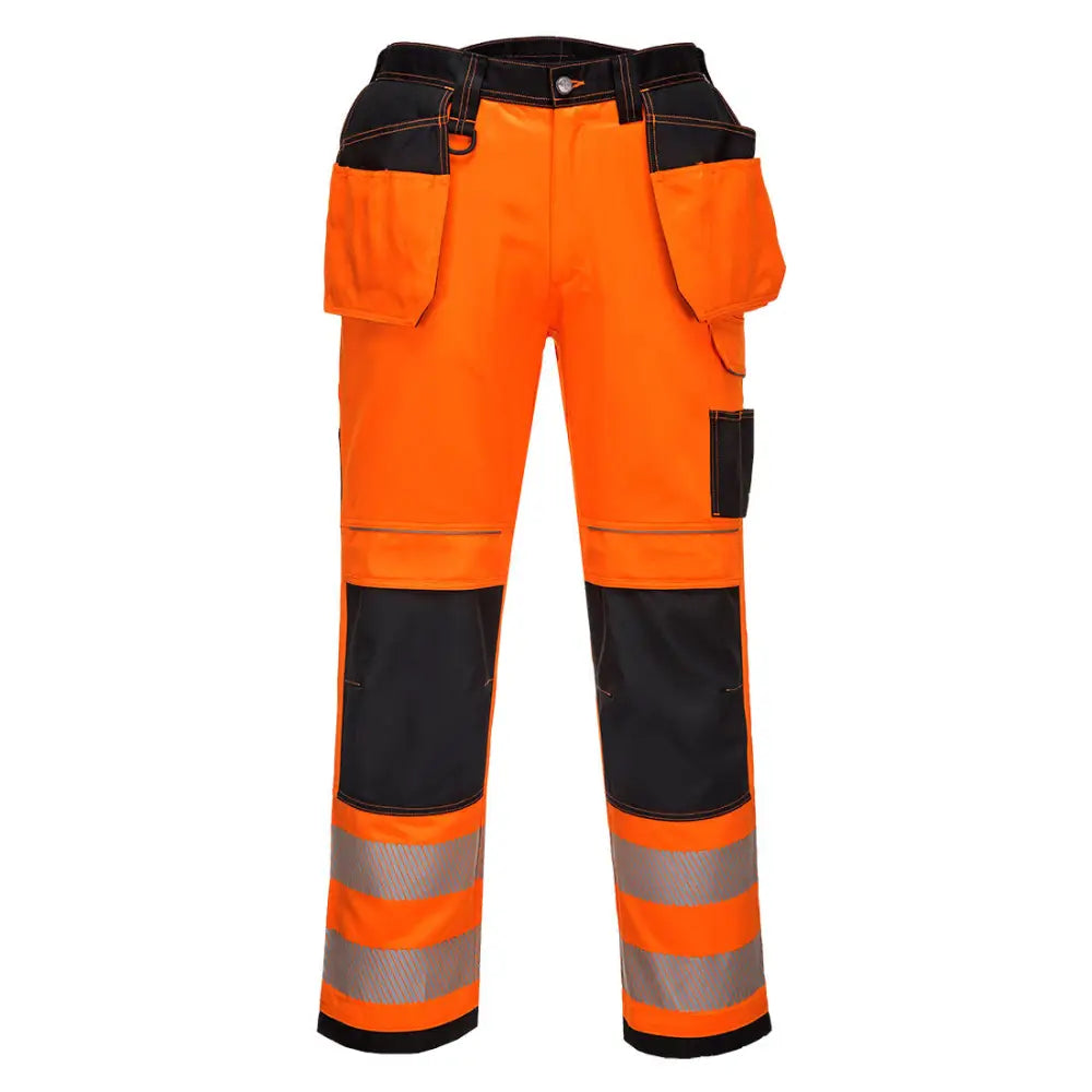 Portwest PW3 Hi-Vis Holster Pocket Work Trousers - Orange/Black / 28