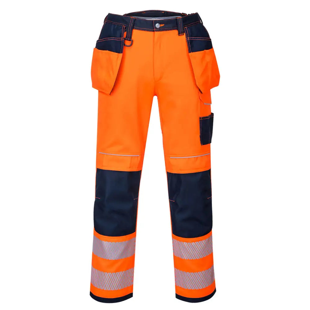 Portwest PW3 Hi-Vis Holster Pocket Work Trousers - Orange/Navy / 28