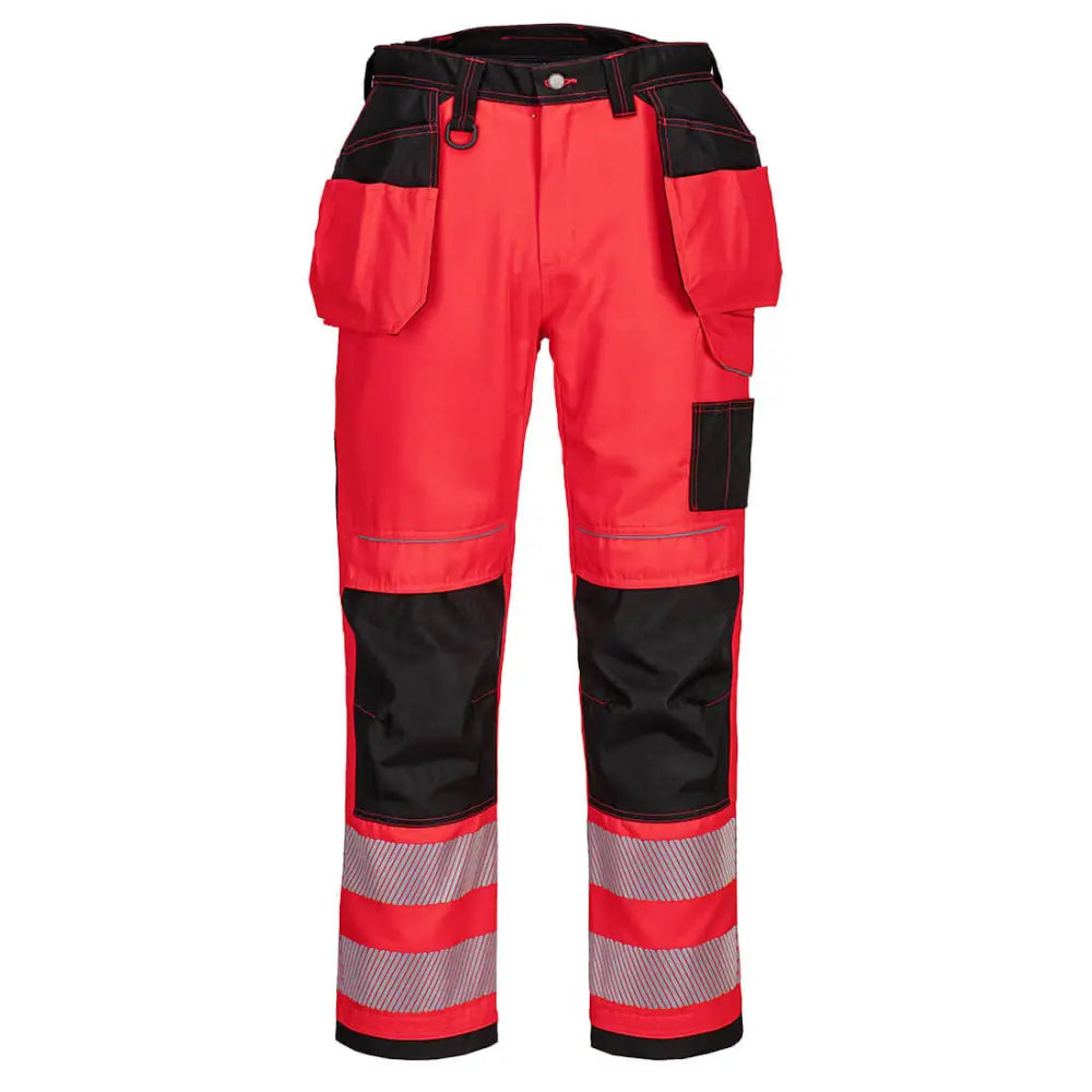 Portwest PW3 Hi-Vis Holster Pocket Work Trousers - Red/Black / 28
