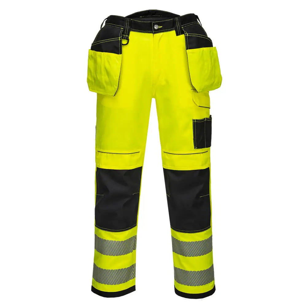 Portwest PW3 Hi-Vis Holster Pocket Work Trousers - Yellow/Black Short / 28
