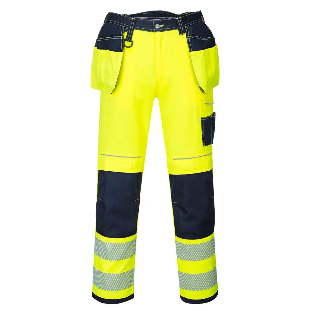 Portwest PW3 Hi-Vis Holster Pocket Work Trousers - Yellow/Navy Short / 28