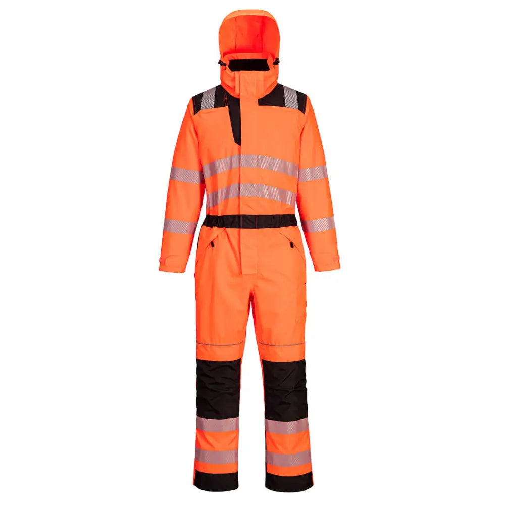 Portwest PW3 Hi-Vis Rain Coverall - Orange/Black / L