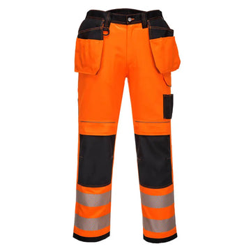 Portwest PW3 Hi-Vis Stretch Holster Pocket Trousers - Orange/Black / 28