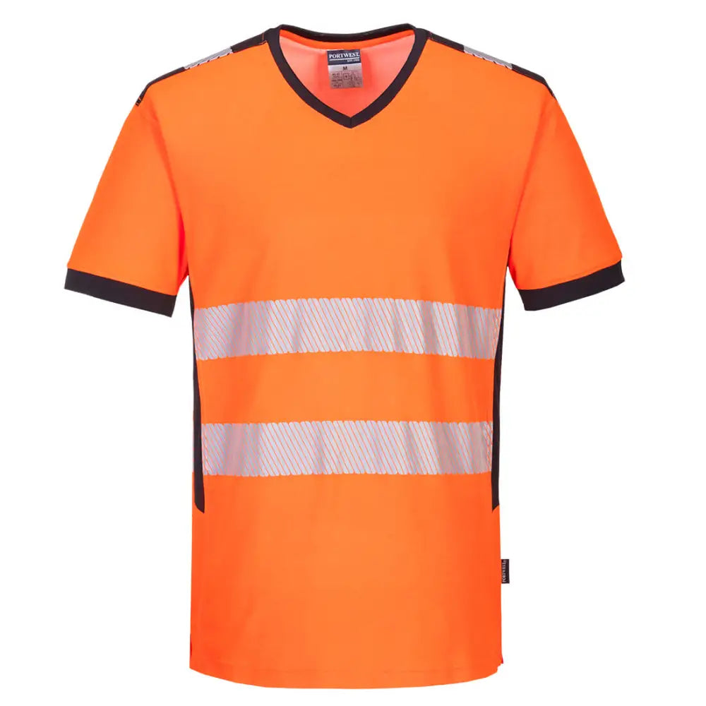 Portwest PW3 Hi-Vis V-Neck Mesh Insert T-Shirt S/S - Orange/Black / 4XL