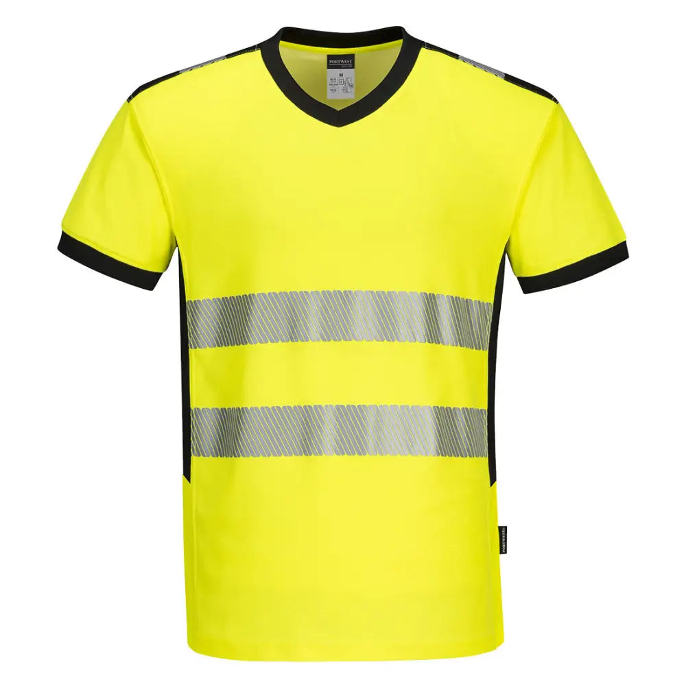 Portwest PW3 Hi-Vis V-Neck Mesh Insert T-Shirt S/S - Yellow/Black / 4XL