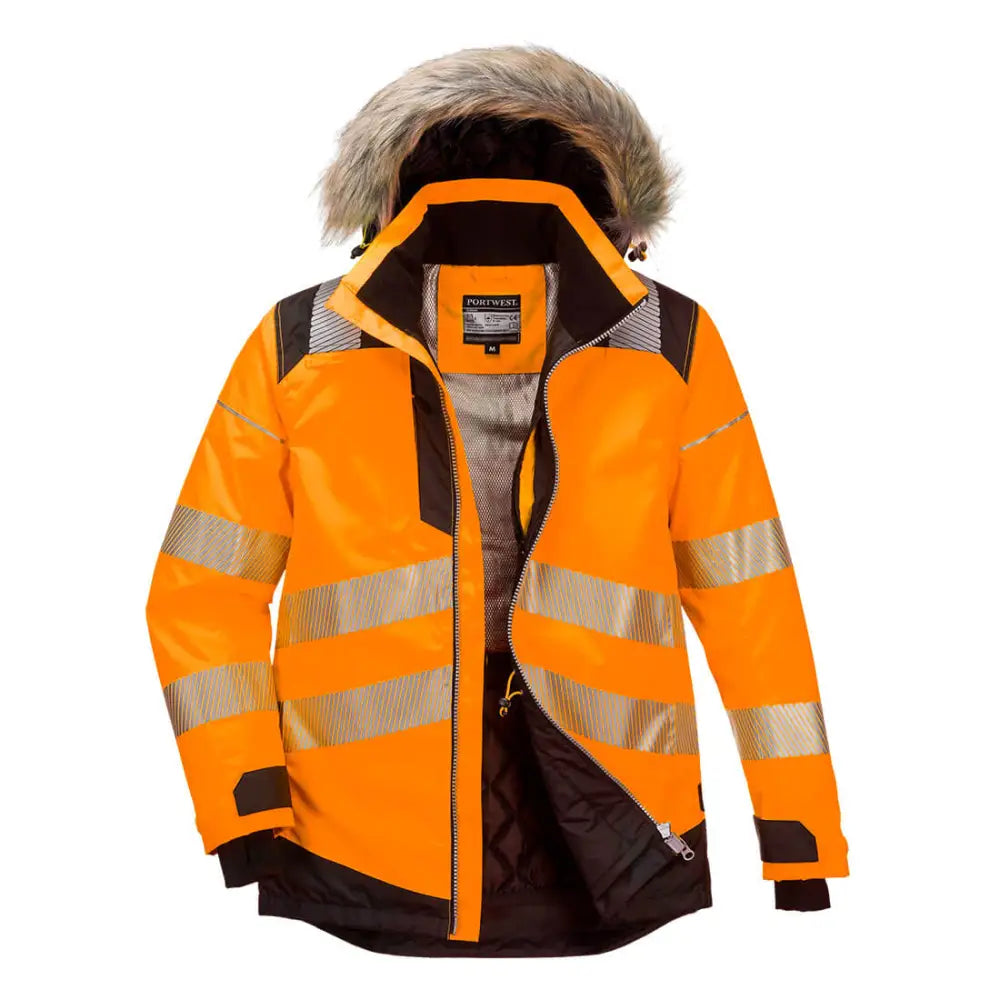 Portwest PW3 Hi-Vis Winter Parka Jacket - Orange/Black / 4XL