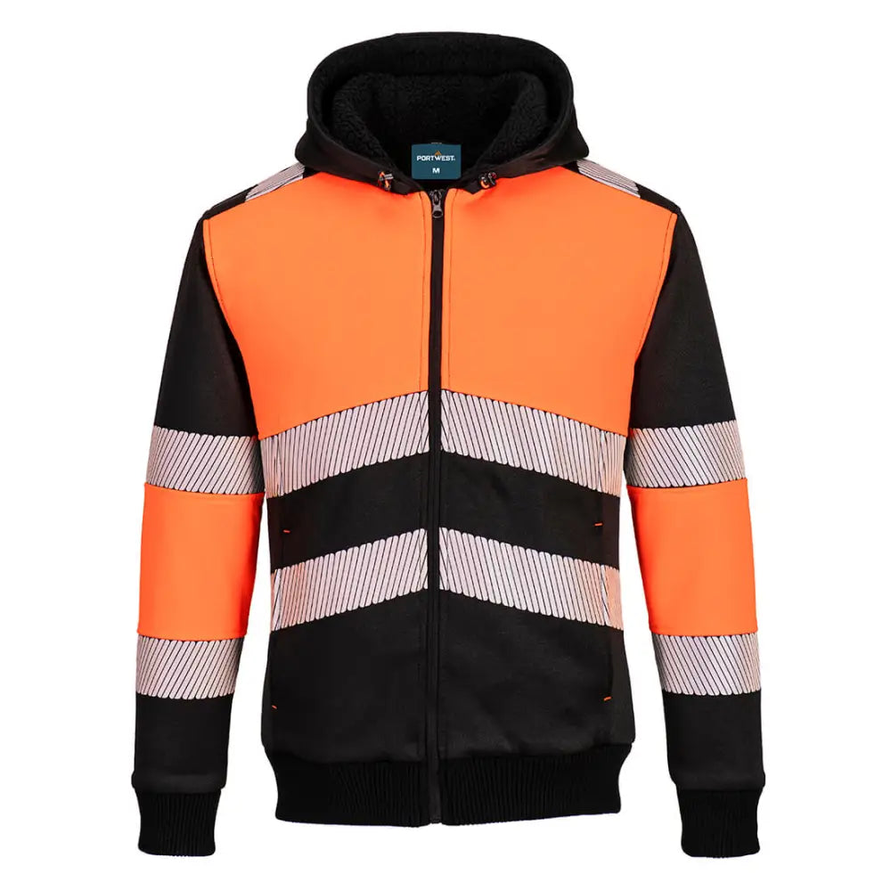 Portwest PW3 Zipped Class 1 Winter Hoodie - Orange/Black / 4XL
