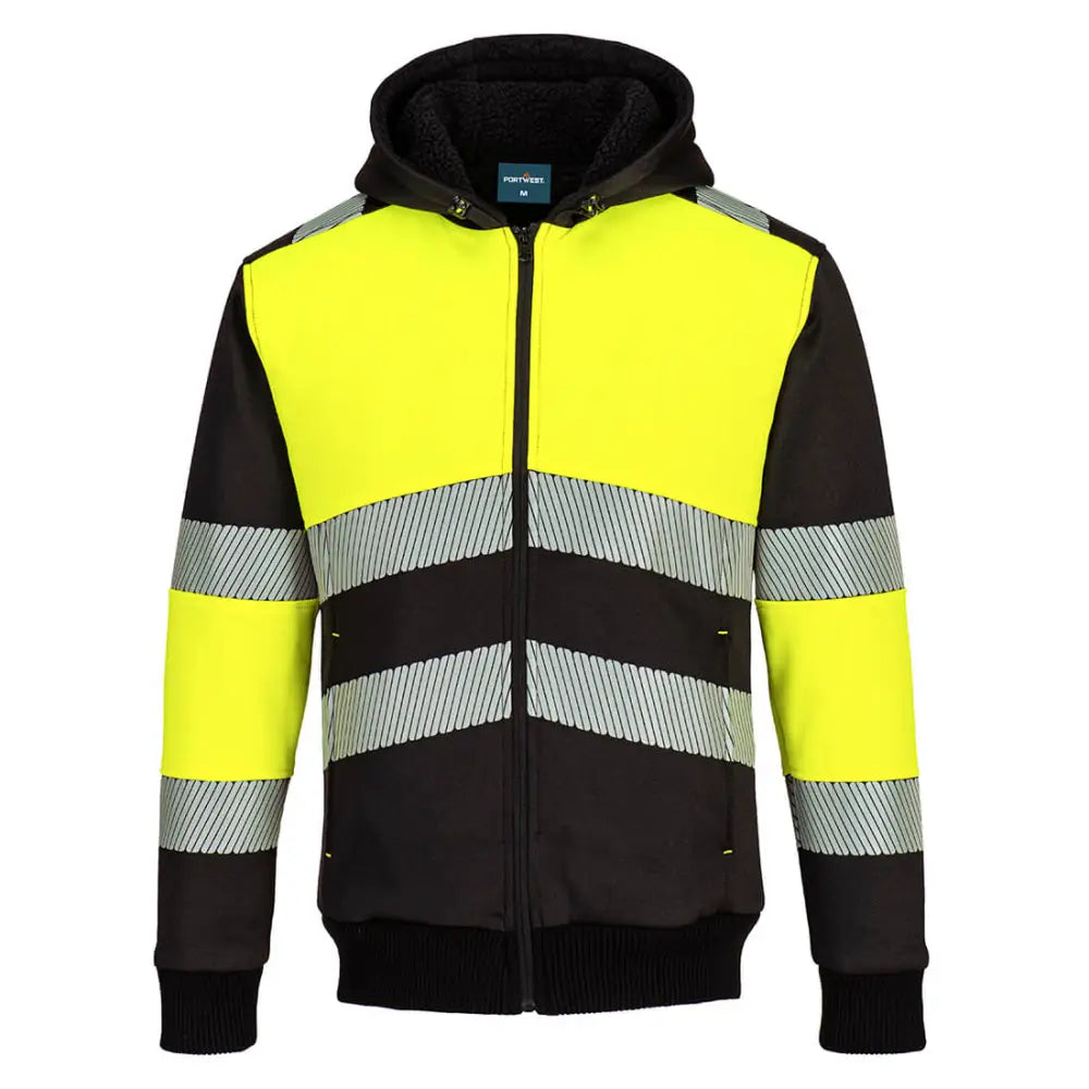 Portwest PW3 Zipped Class 1 Winter Hoodie - Yellow/Black / 4XL