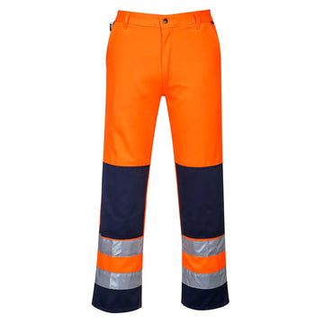 Portwest Seville Hi-Vis Contrast Work Trousers - Orange/Navy / L