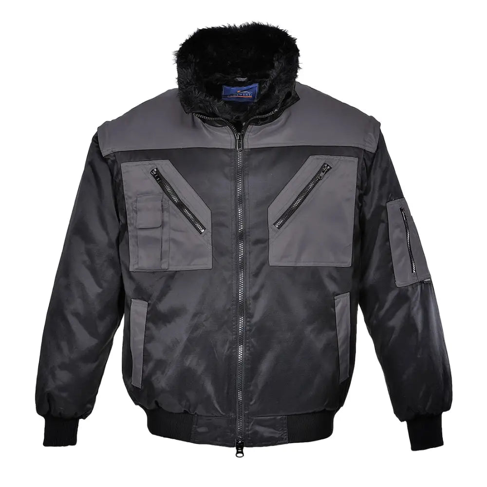 Portwest Two Tone Pilot Jacket - Black/Grey / 4XL