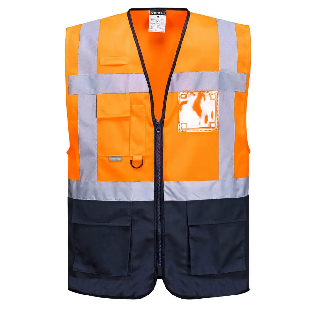 Portwest Warsaw Hi-Vis Contrast Executive Vest - Orange/Navy / L