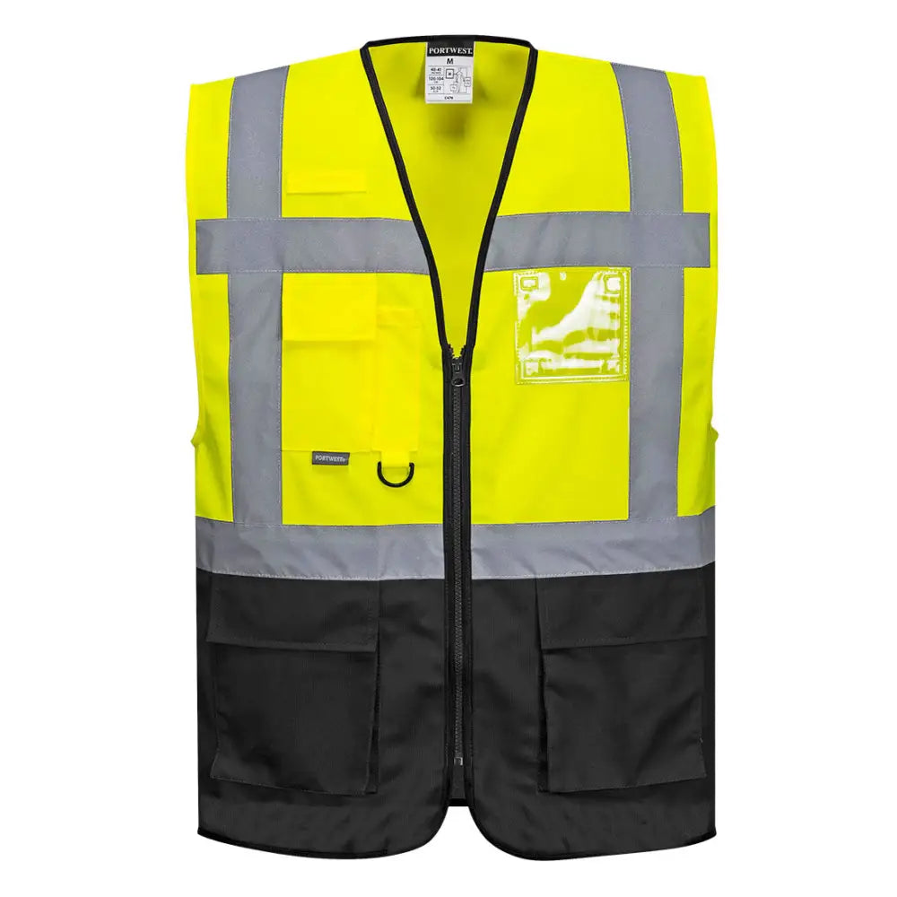 Portwest Warsaw Hi-Vis Contrast Executive Vest - Yellow/Black / L