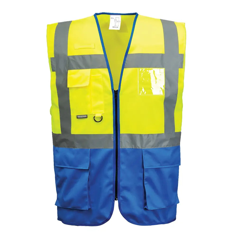 Portwest Warsaw Hi-Vis Contrast Executive Vest - Yellow/Royal / L