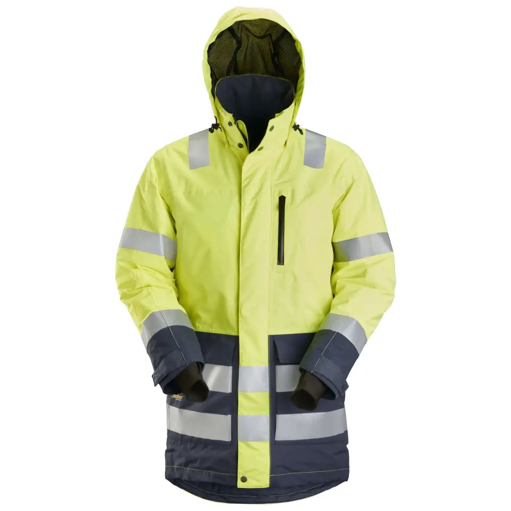 Snickers AllroundWork High-Vis Waterproof Parka Class 3 1830 - High Visibility Yellow - Navy - 6695 / XS