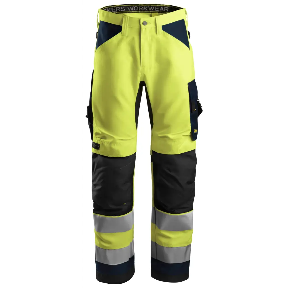 Snickers AllroundWork High-Vis Work Trousers+ Class 2 6331 - High Visibility Yellow - Navy - 6695 / 44