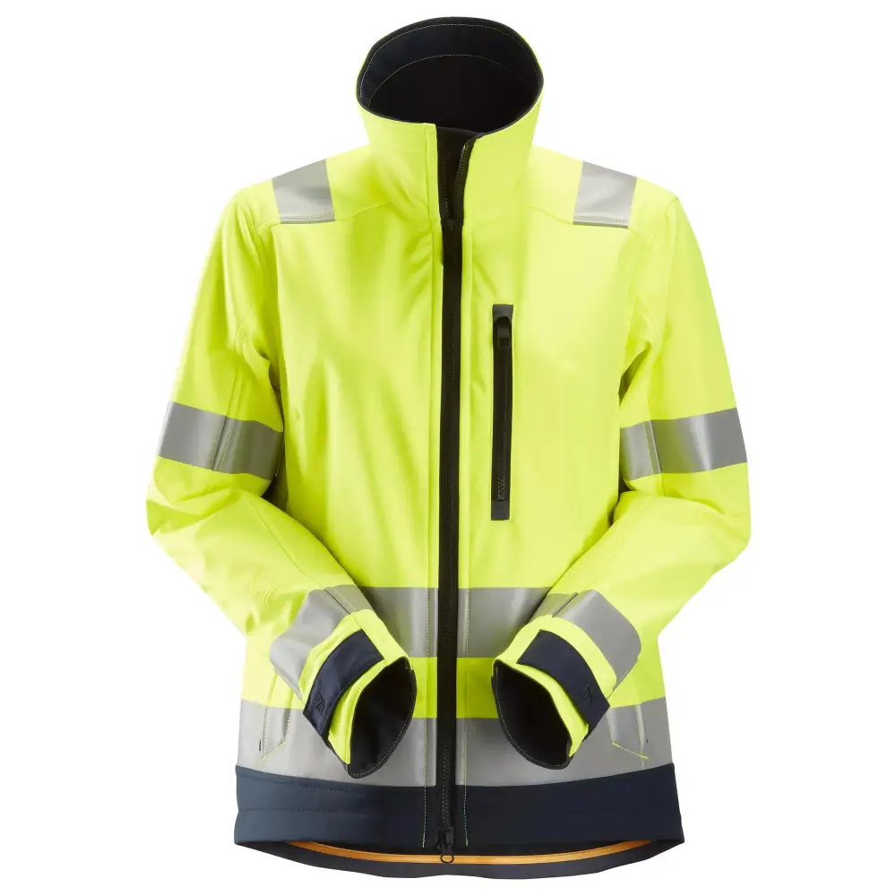 Snickers AllroundWork Women’s High-Vis Softshell Jacket Class 2/3 1237 - High Visibility Yellow - Navy - 6695 / XS