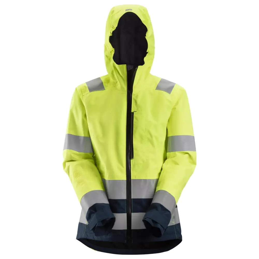 Snickers AllroundWork Women’s High-Vis Waterproof Shell Jacket Class 2/3 1347 - High Visibility Yellow - Navy - 6695