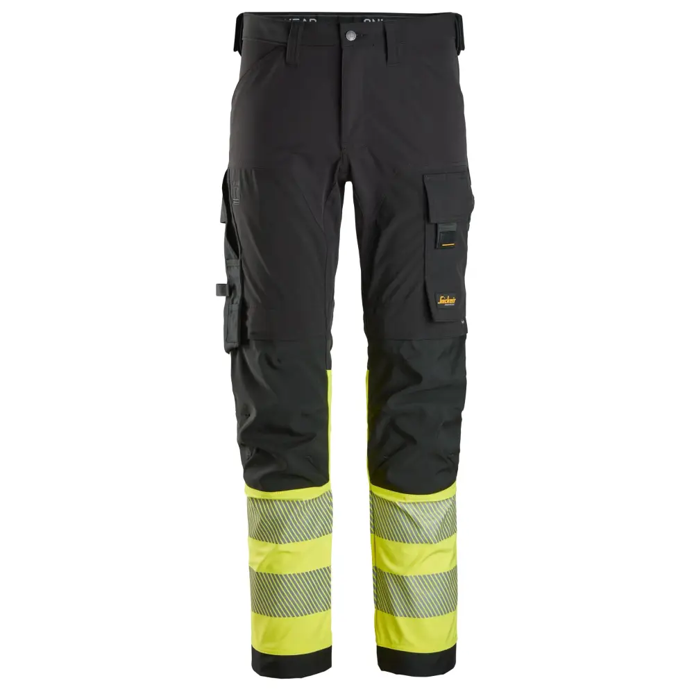 Snickers High-Vis 4-way Stretch Trousers Class 1 6335 - Black - High Visibility Orange - 0455 / 44