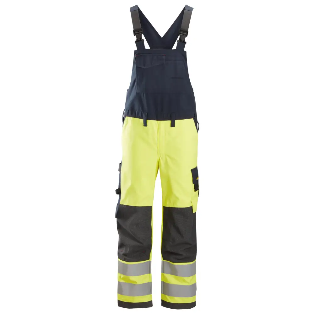Snickers ProtecWork Bib & Brace Trousers High-Vis Class 2 6060 - High Visibility Yellow - Navy - 6695 / 44