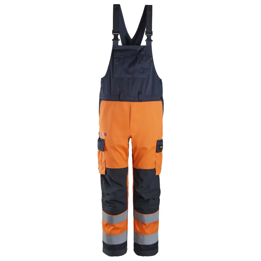 Snickers ProtecWork Bib & Brace Trousers High-Vis Class 2 6064 - 5595 - High Visibility OrangeNavy / 44