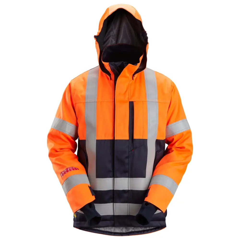 Snickers ProtecWork Insulated Hood Jacket High-Vis Class 3 1164 - 5595 - High Visibility OrangeNavy / XS