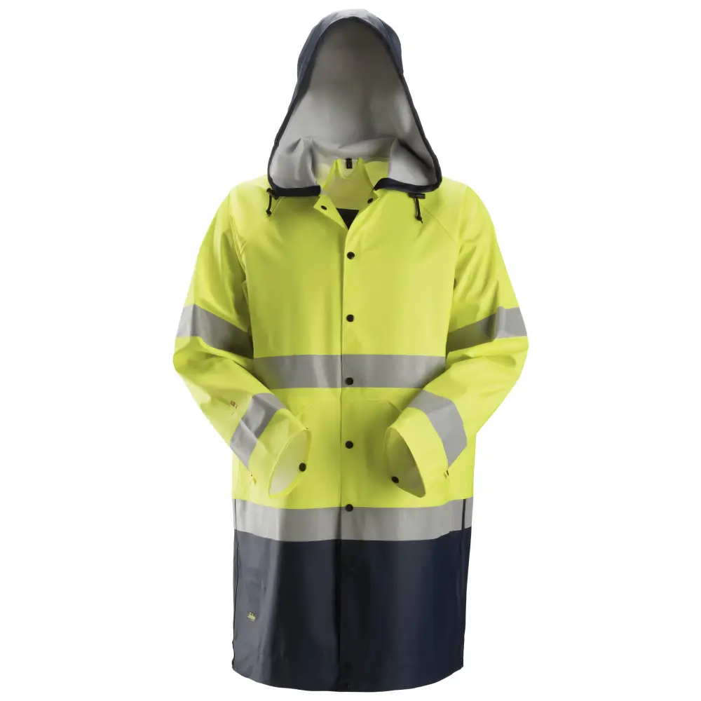 Snickers ProtecWork Rain Jacket PU High-Vis Class 3 8261 - High Visibility Yellow - Navy - 6695 / XS