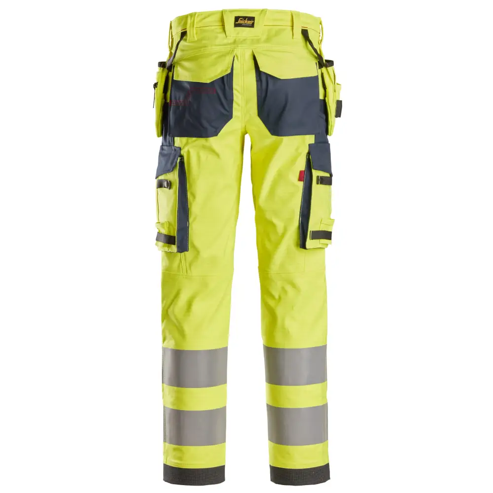 Snickers ProtecWork Stretch Work Trousers Holster Pockets High-Vis Class 2 6268 - High Visibility Yellow - Navy - 6695