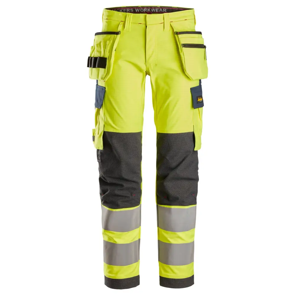 Snickers ProtecWork Stretch Work Trousers Holster Pockets High-Vis Class 2 6268 - High Visibility Yellow - Navy - 6695