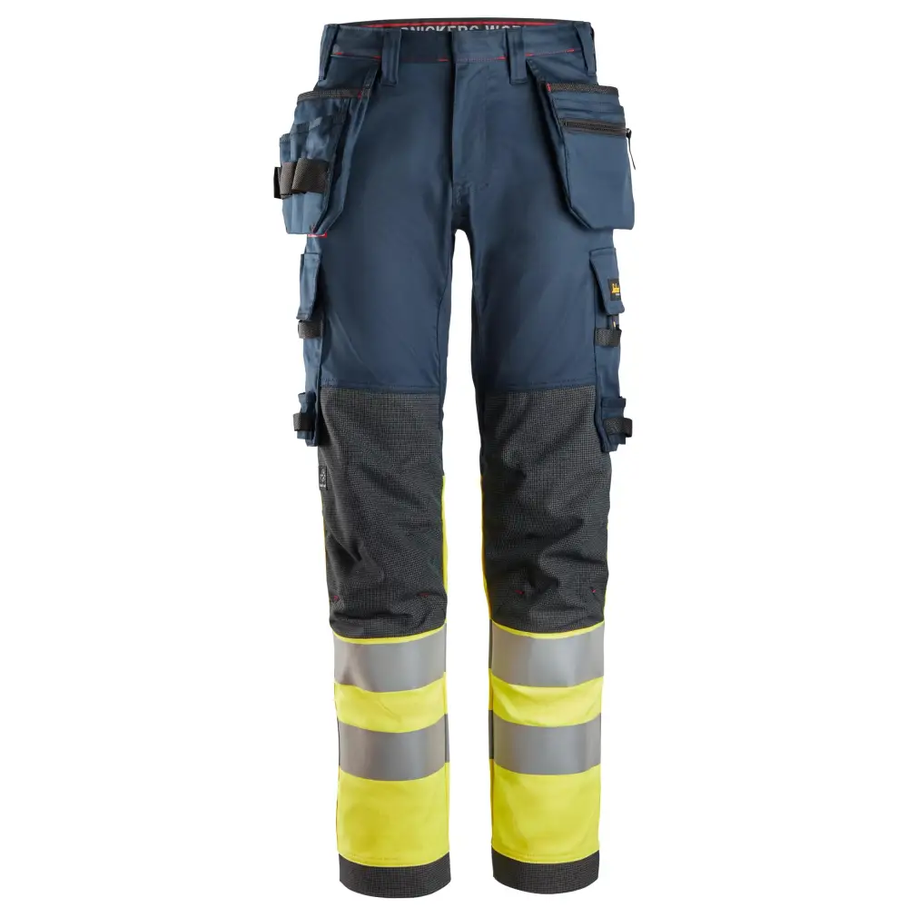 Snickers ProtecWork Stretch Work Trousers Holster Pockets High-Vis Class 1 6274 - Navy/High Visibilty Yellow - 9566 / 44