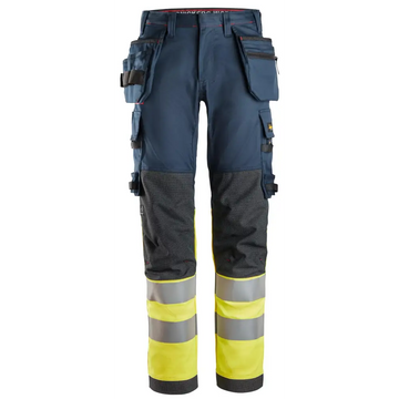 Snickers ProtecWork Stretch Work Trousers Holster Pockets High-Vis Class 1 6274 - Navy/High Visibilty Yellow - 9566 / 44