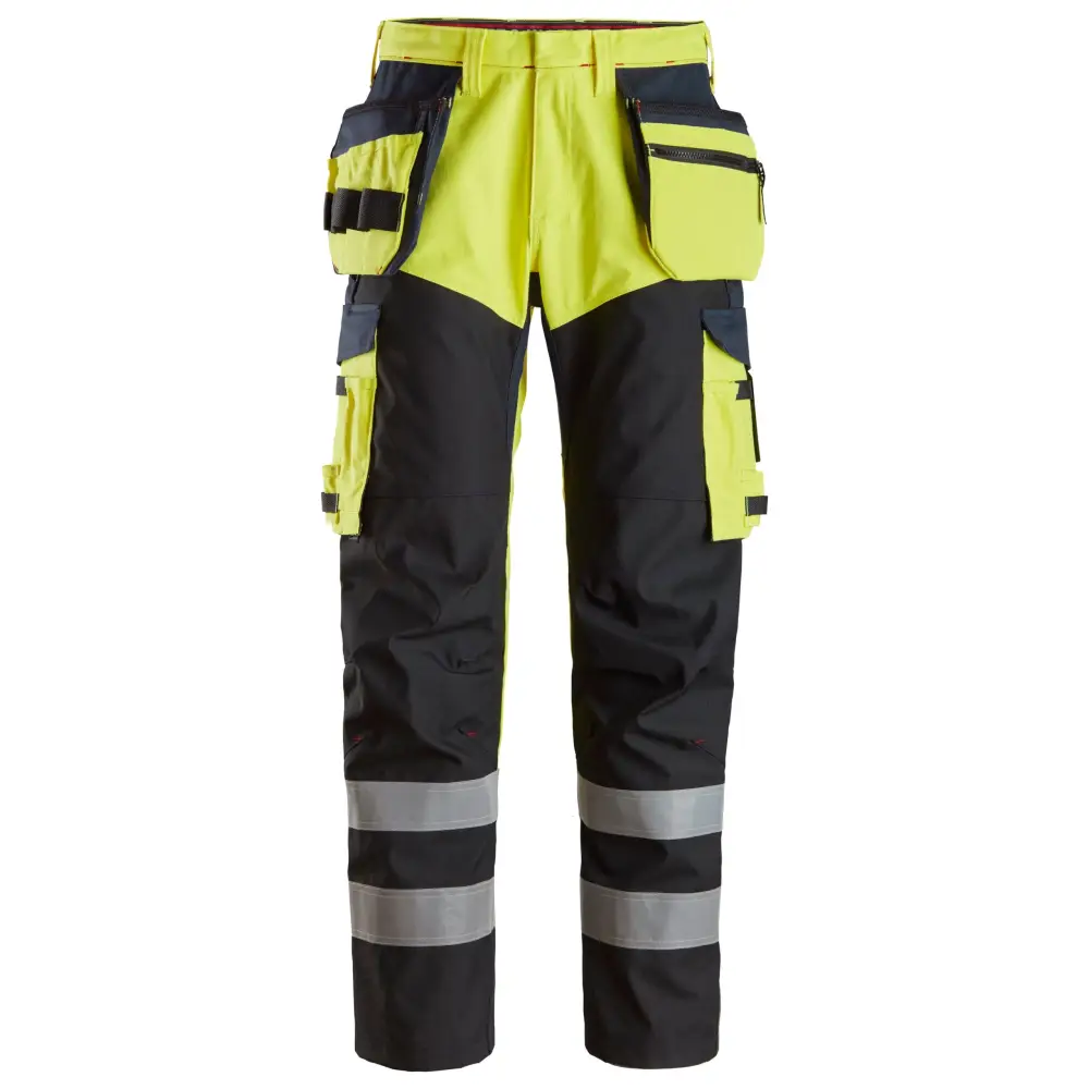 Snickers ProtecWork Trousers Reinforced Front of Leg Holster Pockets High-Vis Class 1 6265 - High Visibility Yellow