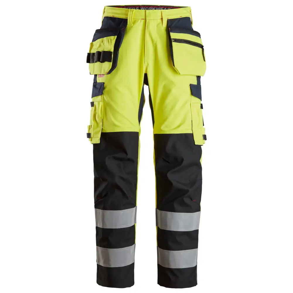 Snickers ProtecWork Trousers Reinforced Shin Holster Pockets High-Vis Class 2 6264 - High Visibility Yellow - Navy